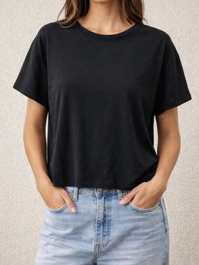 Cozy Earth Black 100% Cotton Boxy Relaxed Tee Shirt L